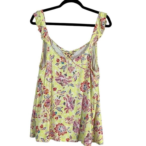 Torrid Floral Tank Top 2X Yellow Boho Euro Summer Ruffle Feminine Western Preppy - Picture 9 of 10